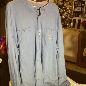 Carhartt Men's Blue Button-Up Shirt Flame Resistance